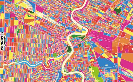 Colorful vector map of Winnipeg, Manitoba, Canada. Art Map template for selfprinting wall art in landscape format.のイラスト素材