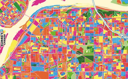 Colorful vector map of Surrey, British Columbia, Canada. Art Map template for selfprinting wall art in landscape format.のイラスト素材
