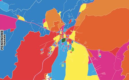 Colorful vector map of PenonomÃ©, CoclÃ©, Panama. Art Map template for selfprinting wall art in landscape format.のイラスト素材