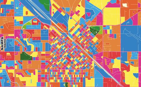 Colorful vector map of Nampa, Idaho, USA. Art Map template for selfprinting wall art in landscape format.のイラスト素材