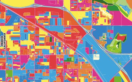 Colorful vector map of Indio, California, USA. Art Map template for selfprinting wall art in landscape format.のイラスト素材