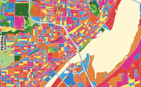 Colorful vector map of Peoria, Illinois, USA. Art Map template for selfprinting wall art in landscape format.のイラスト素材