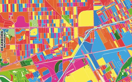 Colorful vector map of Dearborn, Michigan, USA. Art Map template for selfprinting wall art in landscape format.のイラスト素材