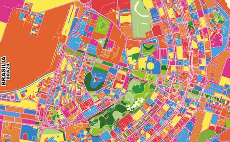Colorful vector map of Brasilia, Brazil. Art Map template for selfprinting wall art in landscape format.のイラスト素材