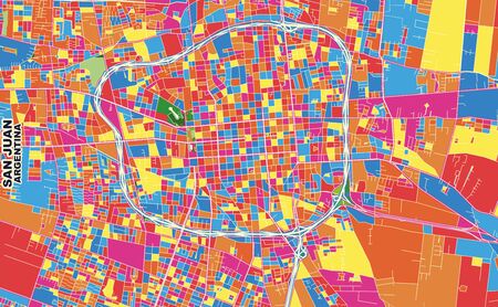 Colorful vector map of San Juan, Argentina. Art Map template for selfprinting wall art in landscape format.のイラスト素材