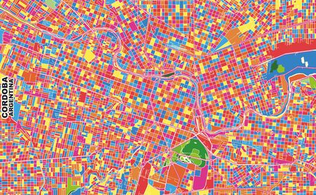 Colorful vector map of Cordoba, Argentina. Art Map template for selfprinting wall art in landscape format.のイラスト素材