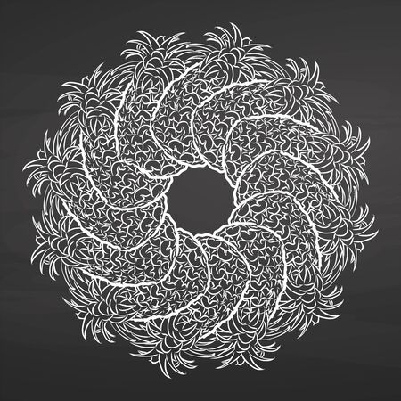 Chalk sketch of pineapples arranged in a circle. Seamless round composition with hand drawn fruits. Vector illustration on chalkboard.のイラスト素材
