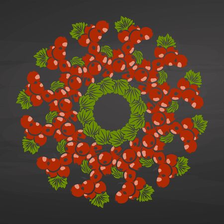 Colorful currants arranged in a circle. Seamless round composition with hand drawn fruits. Vector illustration on blackboard.のイラスト素材