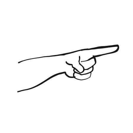 pointing finger and hand. Black and white hand drawn illustration. Icon sign for print and labeling.のイラスト素材