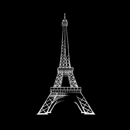 Paris Eiffel Tower drawing. Black and white hand drawn illustration. Icon sign for print and labeling.のイラスト素材
