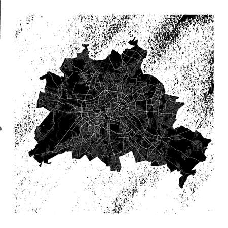 Berlin map on vintage background. Black and white hand drawn illustration. Icon sign for print and labeling.のイラスト素材