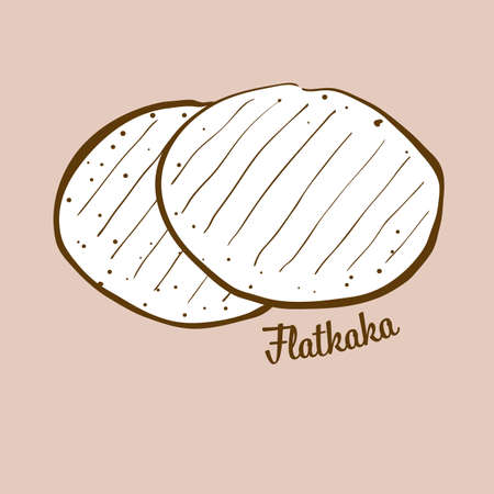 Hand-drawn Flatkaka bread illustration. Flatbread, usually known in Iceland. Vector drawing series.
