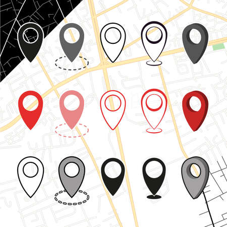 Collection of Collection of Pointers on map Vector Illustration. Usual icons for designing on different light and dark backgrounds. Vector Icons Grouped Symbols.のイラスト素材