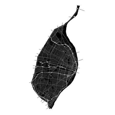 St. Louis, Missouri, United States, high resolution vector map with city boundaries, and editable paths. The city map was drawn with white areas and lines for main roads, side roads and watercourses on a black background.のイラスト素材