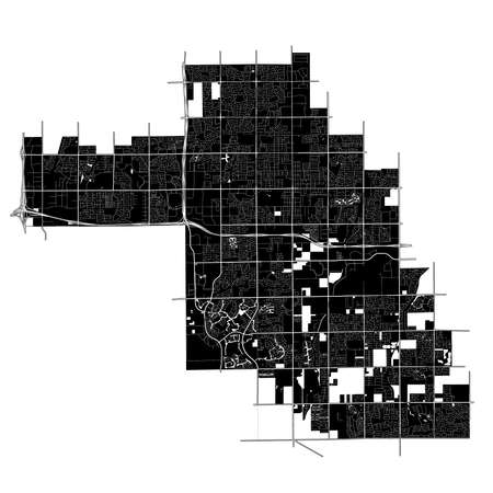 Chandler, Arizona, United States, high resolution vector map with city boundaries, and editable paths. The city map was drawn with white areas and lines for main roads, side roads and watercourses on a black background.のイラスト素材