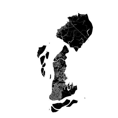 Belem, Brazil, high resolution vector map with city boundaries, and editable paths. The city map was drawn with white areas and lines for main roads, side roads and watercourses on a black background.のイラスト素材