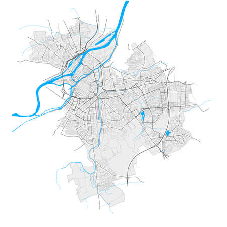 Metz, Moselle, France high resolution vector map with city boundaries and editable paths. White outlines for main roads. Many detailed paths. Blue shapes and lines for water.のイラスト素材