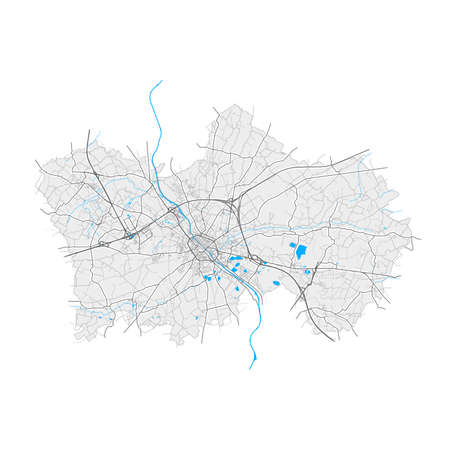 Tournai, Hainaut, Belgium high resolution vector map with city boundaries and editable paths. White outlines for main roads. Many detailed paths. Blue shapes and lines for water.のイラスト素材