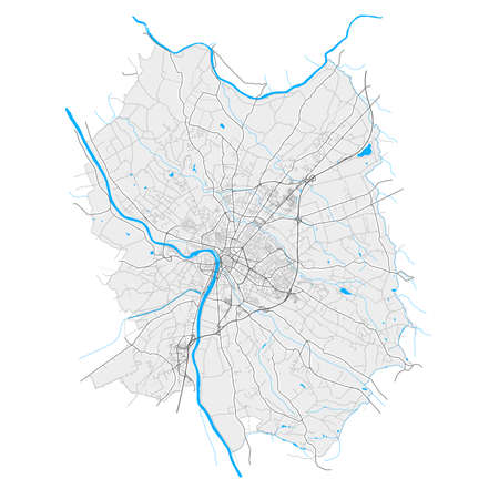 Montauban, Tarn-et-Garonne, France high resolution vector map with city boundaries and editable paths. White outlines for main roads. Many detailed paths. Blue shapes and lines for water.のイラスト素材