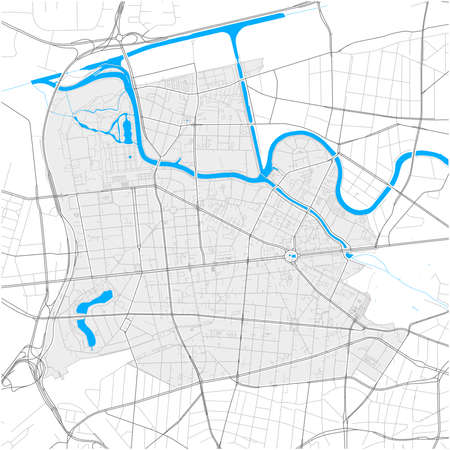 Charlottenburg, Berlin, GERMANY, high detail vector map with city boundaries and editable paths. White outlines for main roads. Many smaller paths. Blue shapes and lines for water.のイラスト素材