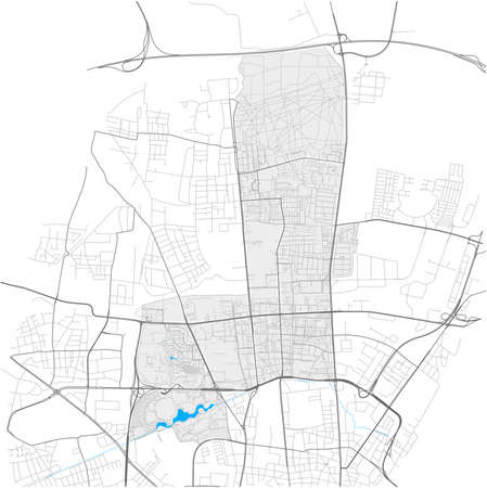 Milbertshofen-Am Hart, Munich, GERMANY, high detail vector map with city boundaries and editable paths. White outlines for main roads. Many smaller paths. Blue shapes and lines for water.のイラスト素材