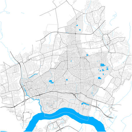 Barking and Dagenham, Greater London, United Kingdom, high detail vector map with city boundaries and editable paths. White outlines for main roads. Many smaller paths. Blue shapes and lines for water.のイラスト素材