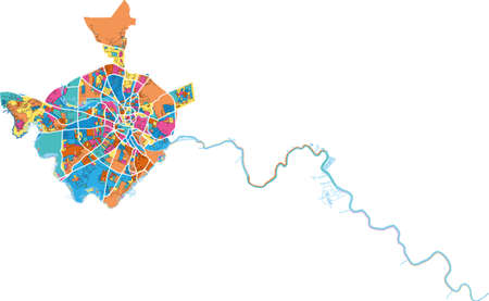 Norwich, East of England, England colorful high resolution vector art map with city boundaries. White outlines for main roads. Many details. Blue shapes for water.のイラスト素材