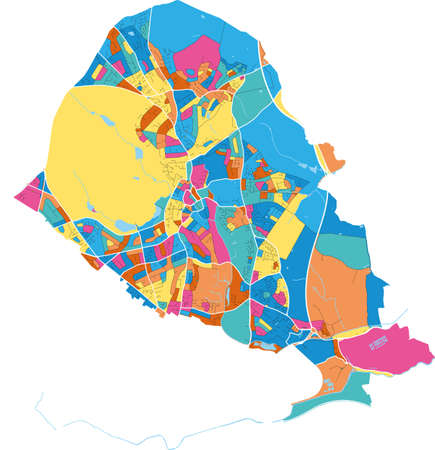 SuttonColdfield, West Midlands, England colorful high resolution vector art map with city boundaries. White outlines for main roads. Many details. Blue shapes for water.のイラスト素材
