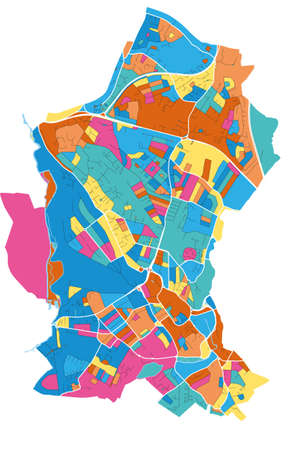 Watford, East of England, England colorful high resolution vector art map with city boundaries. White outlines for main roads. Many details. Blue shapes for water.のイラスト素材