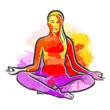 Bhujangasana Yoga Colorful Logo. Vector illustration made by hand. Perfect for website marketing and prints.のイラスト素材