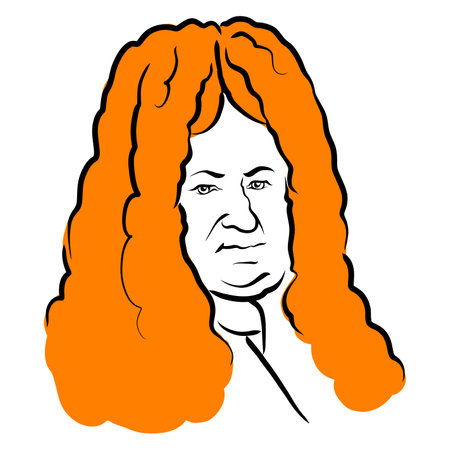 Gottfried Wilhelm Leibniz vector drawing with surface for hair. Hand-drawn outline sketch by artist Knut Hebstreit. Drawing for use on any marketing project and for resale as print.のイラスト素材