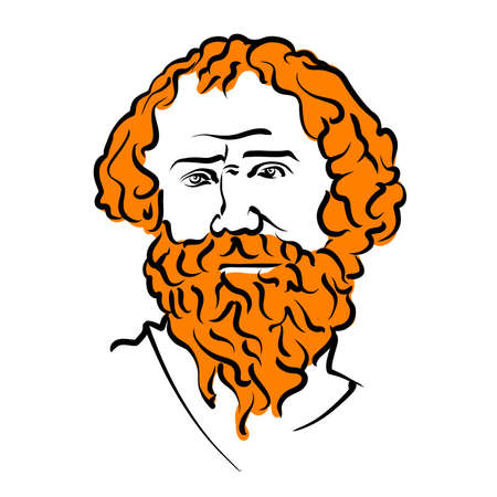 Archimedes of Syracuse vector drawing with surface for hair. Hand-drawn outline sketch by artist Knut Hebstreit. Drawing for use on any marketing project and for resale as print.のイラスト素材