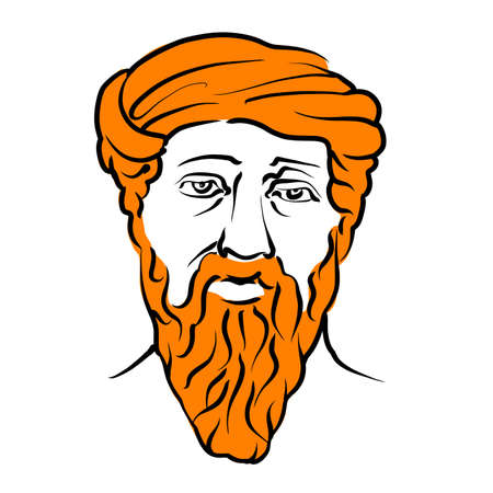 Pythagoras of Samos vector drawing with surface for hair. Hand-drawn outline sketch by artist Knut Hebstreit. Drawing for use on any marketing project and for resale as print.のイラスト素材