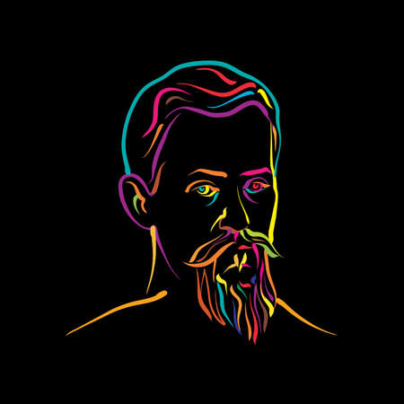 Johannes Kepler crazy colorful outline vector drawing. Hand-drawn outline sketch by artist Knut Hebstreit. Drawing for use on any marketing project and for resale as print.のイラスト素材