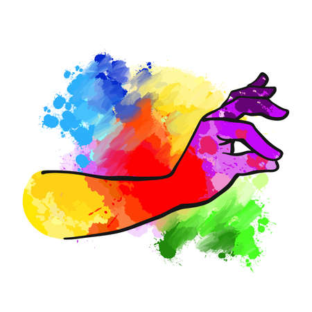 Hand Showing Little Sign. hand drawn sketch. real human hand sign. vector drawing.のイラスト素材