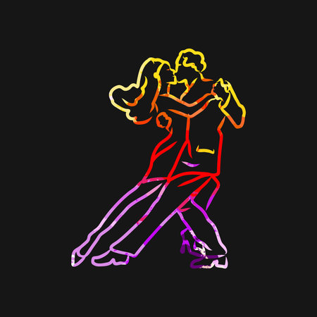 Dance Couple Outline. Real drawing by hand. Colorful vector signs.のイラスト素材