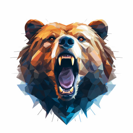 A large brown bear with its mouth open, revealing its sharp teeth and tongue.の素材