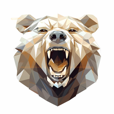 A brown bear stands with its mouth open, tongue sticking out and eyes wide.の素材