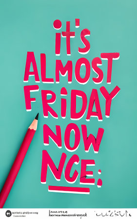 Its Almost Friday Now - A Black Pencil Is Placed On A Bright Blue Table Surface With Clean Edges.の素材