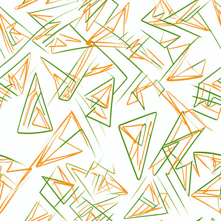 Drawing of Bright Green And Orange Triangles Seamless Pattern illustration separated, sweeping overdrawn lines.のイラスト素材