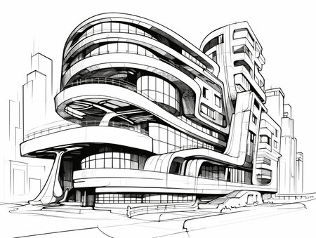 Drawing of Architecture is the art and science of designing building illustration separated, sweeping overdrawn lines.のイラスト素材