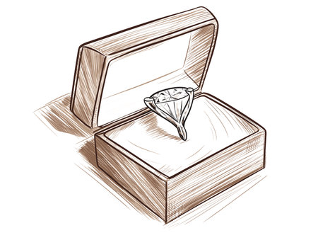Drawing of Illustration of isolated diamond ring in the box illustration separated, sweeping overdrawn lines.のイラスト素材