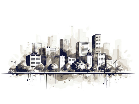 Drawing of Sketch design of urban buildings illustration separated, sweeping overdrawn lines.のイラスト素材