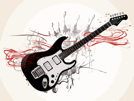Drawing of Guitar on grunge background - music illustration separated, sweeping overdrawn lines.のイラスト素材