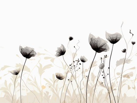 Drawing of Plant silhouette illustration separated, sweeping overdrawn lines.のイラスト素材