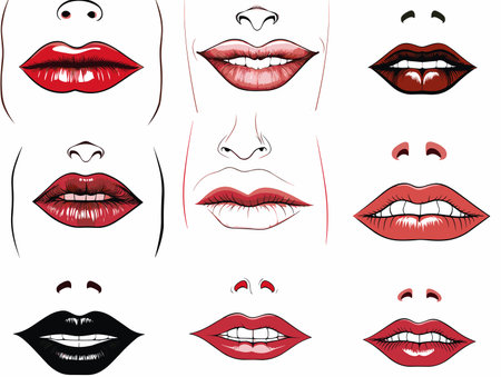 Drawing of Vector illustration of Lips eyes set illustration separated, sweeping overdrawn lines.のイラスト素材