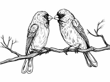 Two Birds On A Branch - A canary listens to a partner.のイラスト素材