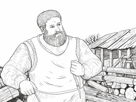 A Man With A Beard And Mustache - british timber theives Medieval crime Medieval artのイラスト素材