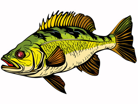 A Green And Yellow Fish - Catching Bass fish. Fish color. Vector fish.のイラスト素材