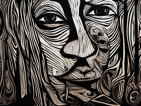 A Close Up Of A Face - Jude expressionist woodcut.